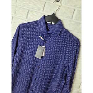 MURANO Collezione button up Men's Small Techno shirt Canclini Slim Fit Navy NWT